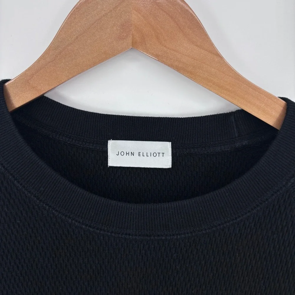 John Elliott Folsom Thermal Waffle Knit Sweatshirt‎ Mens 1 Small Black Raglan